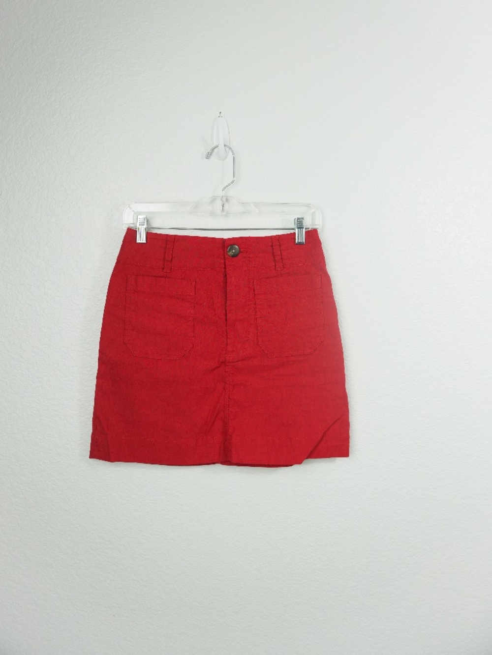 Maeve Anthropologie Red Utility Mini Skirt Women Size XS Patch Pockets Cotton